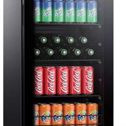 Beverage Refrigerator Cooler Beer Fridge, Drink Fridge with 3 Layer Glass Door, Removable Shelves, Touch Control, Digital Temperature Display, LED Lig