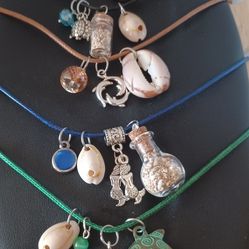 New, Bizzy Necklaces, Shell, Charm, Bead, Hawaii White Sand, Bottle, Color Cord, 