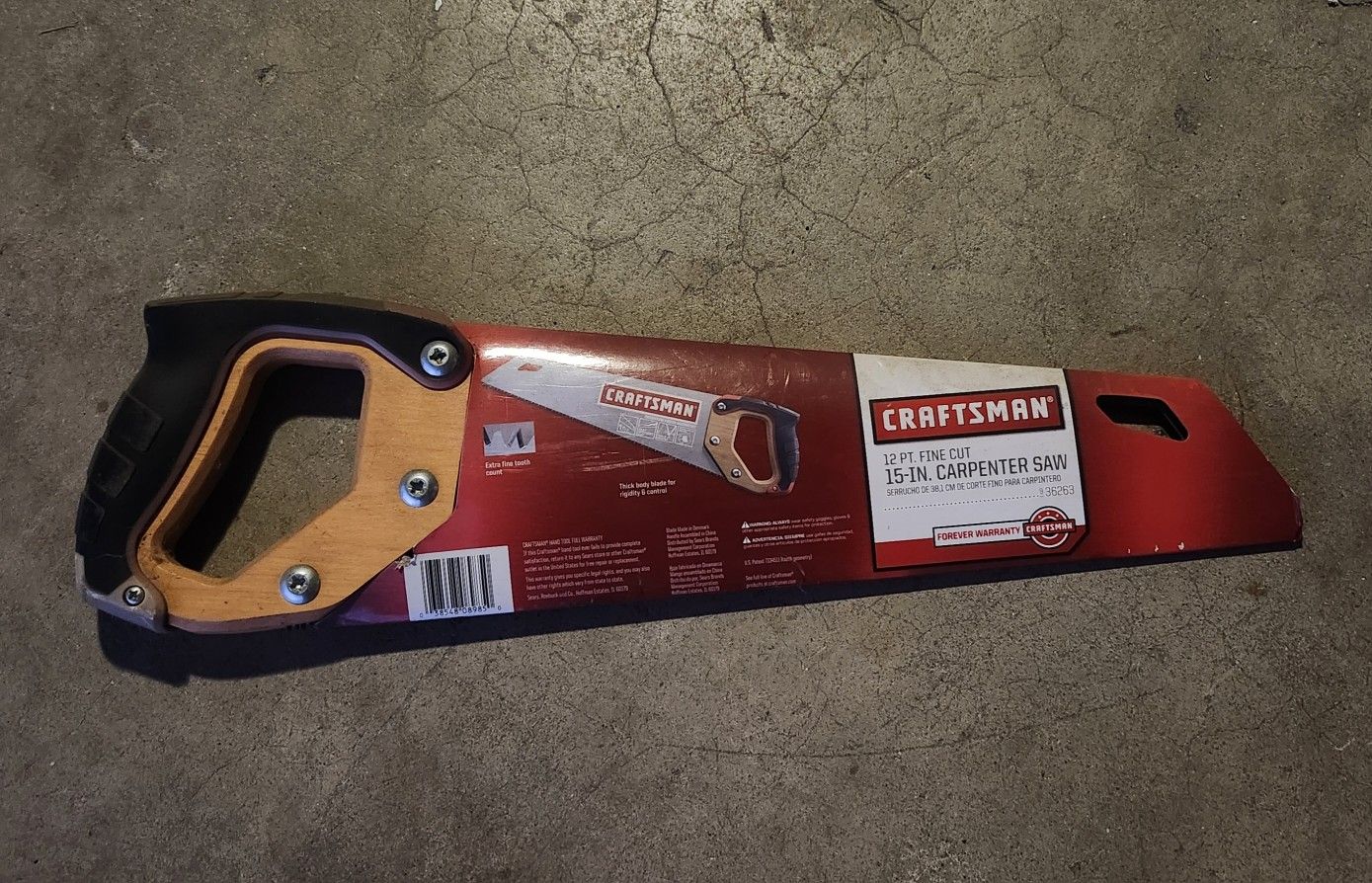 Craftsman Carpenter Handsaw 1mm Blade 15" Fine 12 Pt. Hand Saw Professional Soft Grip Handle Carpentry Woodworking Tool 36263