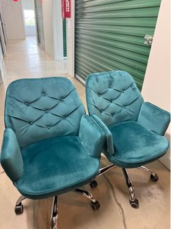 2 Teal Velvet Office Chairs - Like New OBO