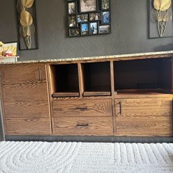 Solid Wood Sideboard Cabinet with Granite Top – Hotel Quality