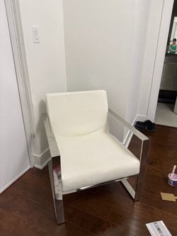 Modern White Leather Accent Chair Chrome Frame
