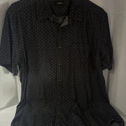 Nutexrol Men's Shirtsleeve Shirt Black White Polkadots, Size Large