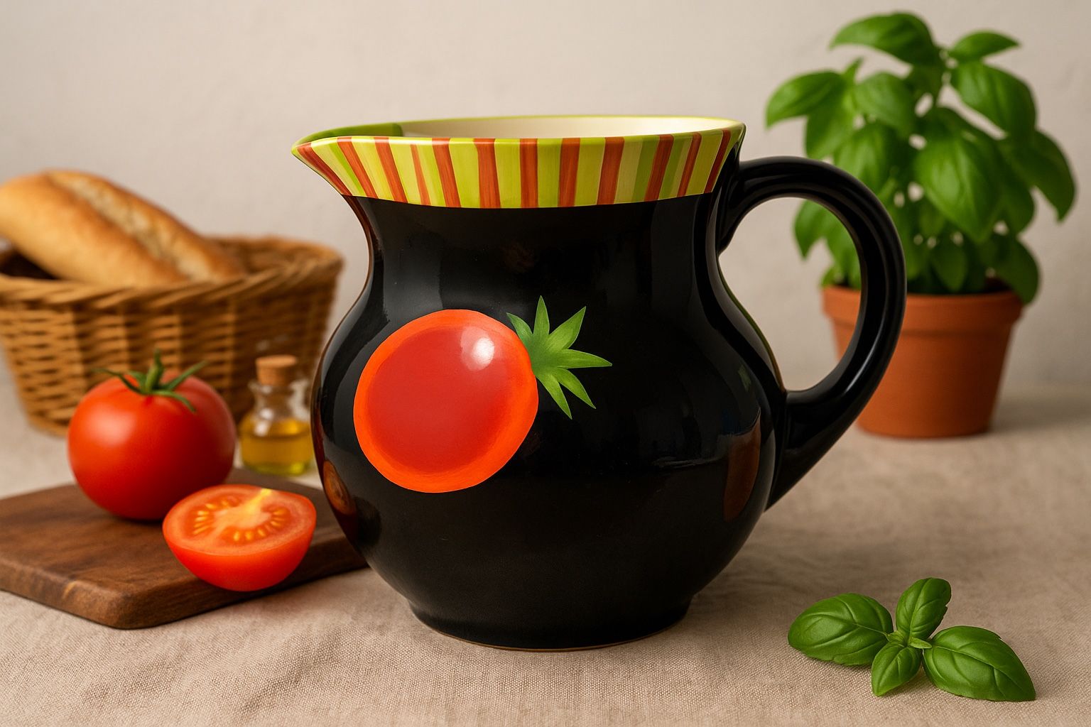 Crate & Barrel 2000s Pimienta Caliente Tomato Ceramic Pitcher, 6x7.75”