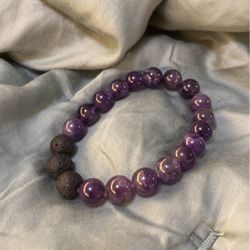 Amethyst And Volcanic Rock Bead Bracelet (crystals)