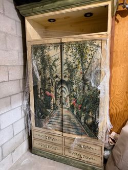 Hand-Painted Armoire Wardrobe Cabinet