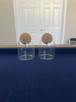2 Glass jars with large cork ball lids