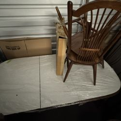 Solid Wood Dining Table with 6 Chairs + Leaf Extensions | Estate Sale