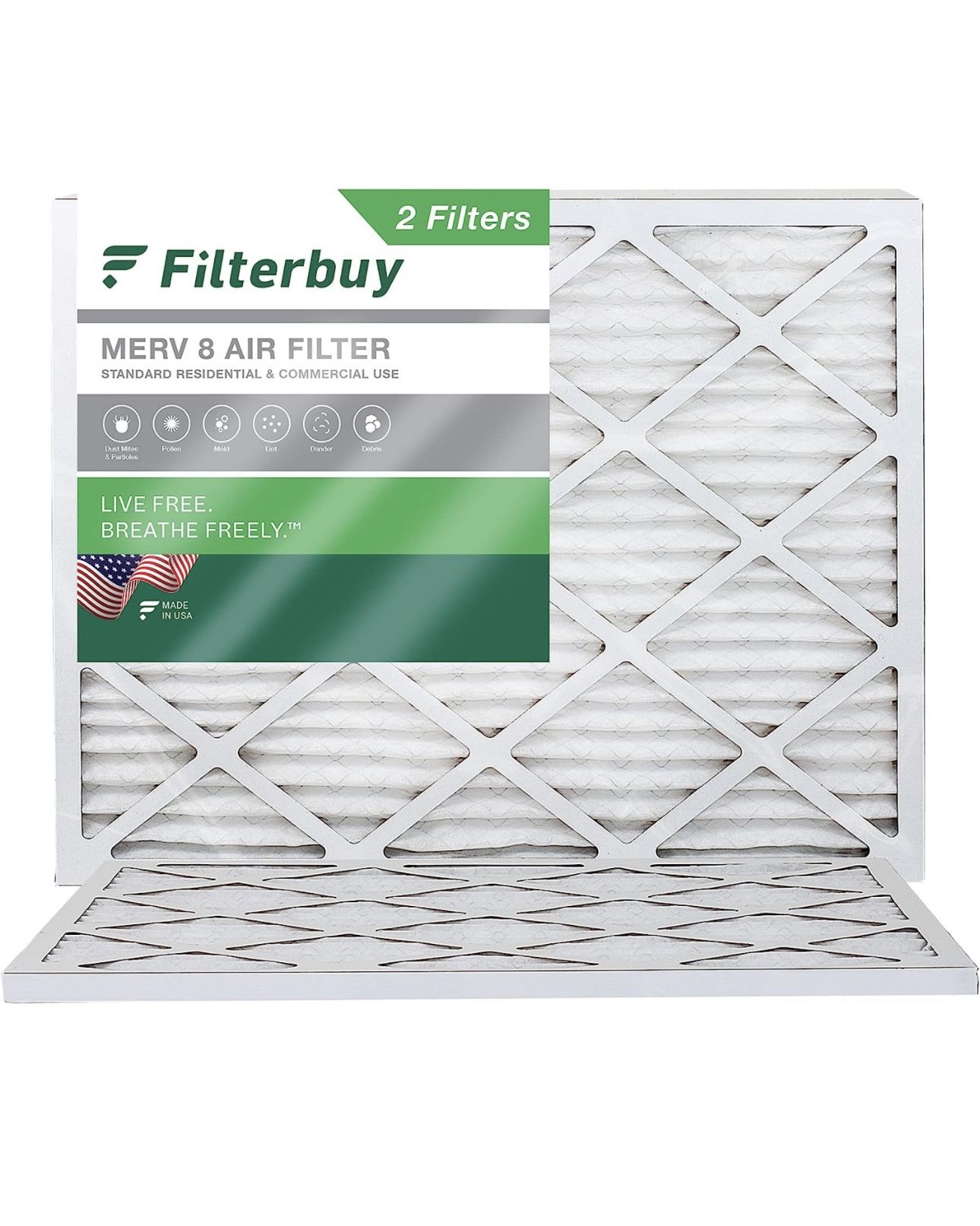 Filterbuy 21x22x1 Air Filter MERV 8 Dust Defense (2-Pack), Pleated HVAC AC Furnace Air Filters Replacement (Actual Size: 20.50 x 21.50 x 0.75 Inches).