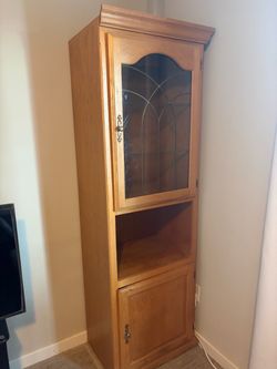 Free 2 Oak Wood Display Cabinet with Glass Door