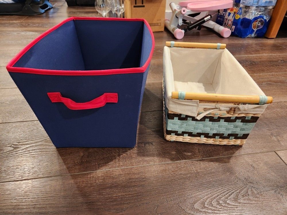 2 beautiful baskets - fabric decorated, XX Large and Large basket, 2 for $3
