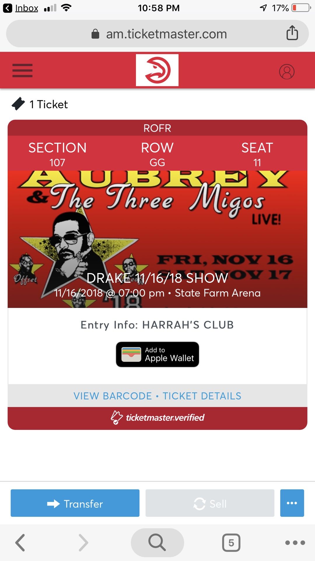 Drake/ Migos Concert - One Club Level Ticket