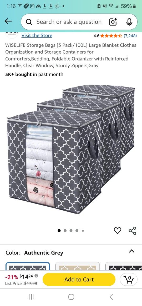 Storage Bags [3 Pack/100L] Large Blanket Clothes Organization and Storage Containers for Comforters,Bedding, Foldable Organizer with Reinforced Handle