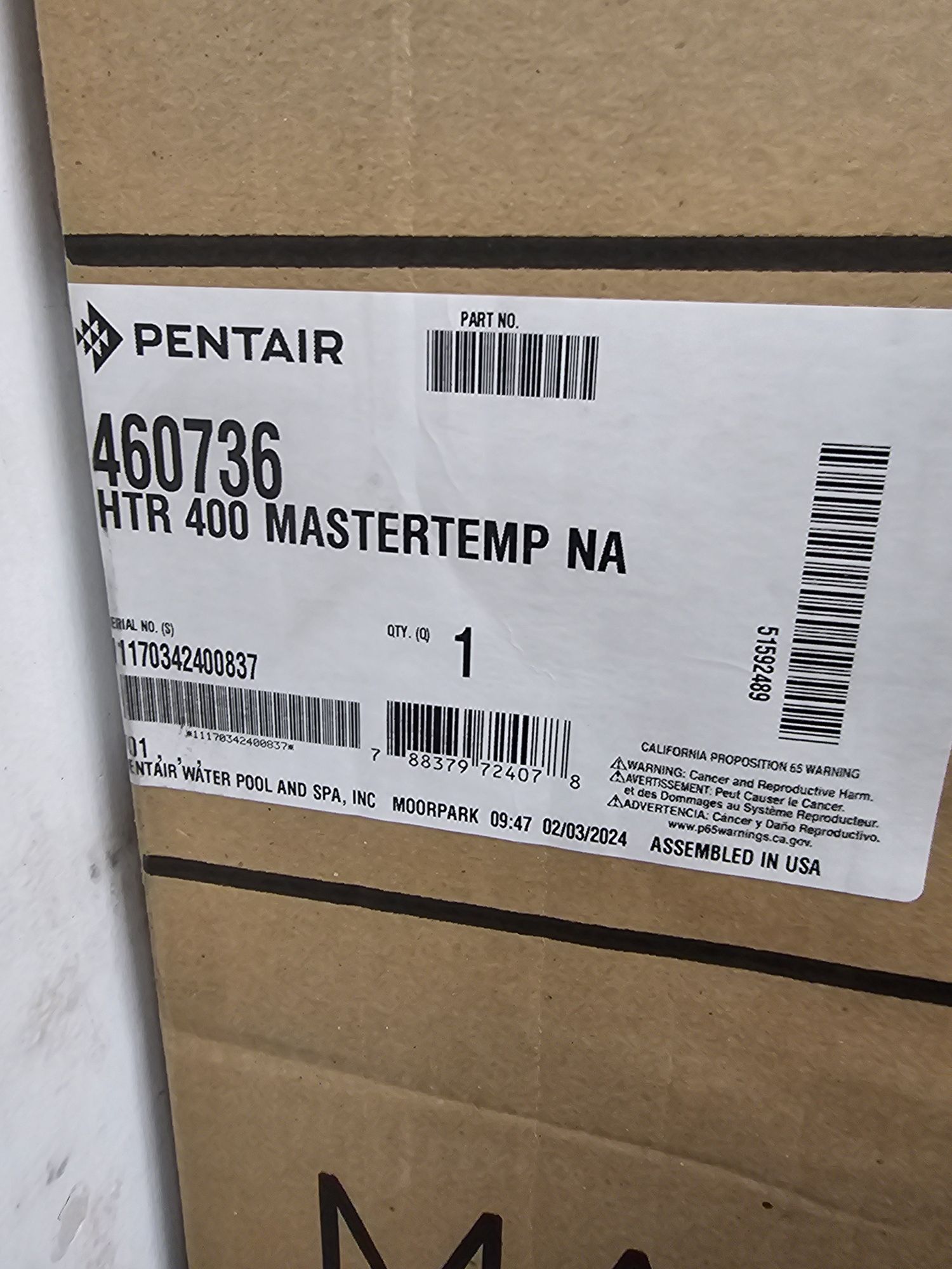 Pentair MasterTemp 400K BTU Natural Gas Pool Heater (Model 460736) – High-Efficiency, Compact, and Eco-Friendly