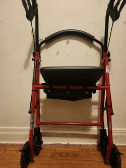 Red 4-Wheel Rollator Walker with Seat