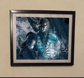 Custom art piece of mortal kombat sub zero in black frame