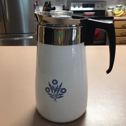 Vintage Corning Ware Stove Top 9 Cup Cornflower Blue Percolator 