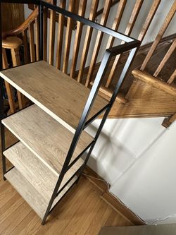 Modern 4-Tier Ladder Bookshelf — Wood + Black Metal