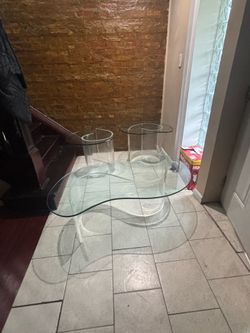Modern Curved Glass Coffee Table + 2 End Tables Set