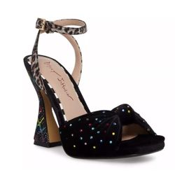 Betsey Johnson Alianna Black Multi Rhinestone Velvet Pumps  Sz 8 New