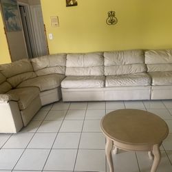 Cream Leather Couch 2 Recliners And Pull Out Bed Best Offer
