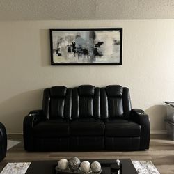 Seatcraft Omega Sofa & Loveseat Leather Gel, Powered Headrest, Power Recline, Black