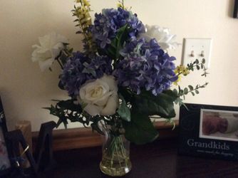 Silk flower arrangement blues and white