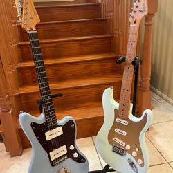 Squier Anniversary Stratocaster (Mint) and Classic Vibe Jazzmaster