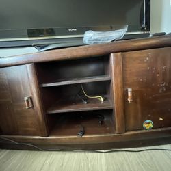 Solid Wood TV Stand With Rich Dark Brown Finish 
