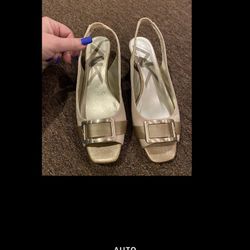 ANN KLEIN, Women's BRONZE GOLD OPEN TOE SLINGBACK HEEL 6M EUC