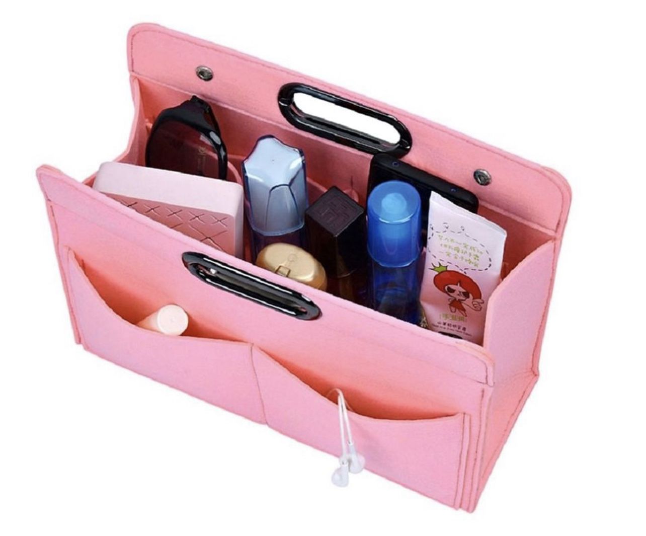 Felt Handbag Organizer Insert-Versatile Multi Pocket Storage Tote Purse Shaper Pink