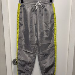 SHEIN Women's Size L Gray Track Pants with Neon Yellow Trim