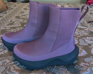 The North Face Knit Platform Leather Boots Pink Purple Women's Size 6.5