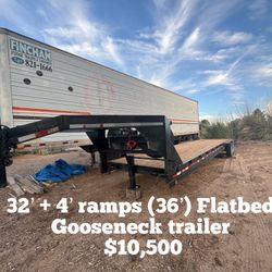 32’ + 4’ ramps (36’) Flatbed Gooseneck trailer   $10,500