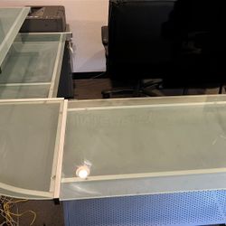 L Shaped Frosted Glass Desk & Printer Stand