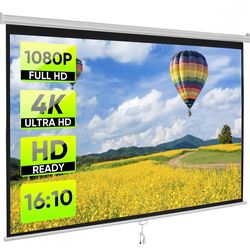 Projector Screen 100 inch 16:10 HD 4K Projections Home Theater Presentation Education Outdoor Indoor Public Display, White