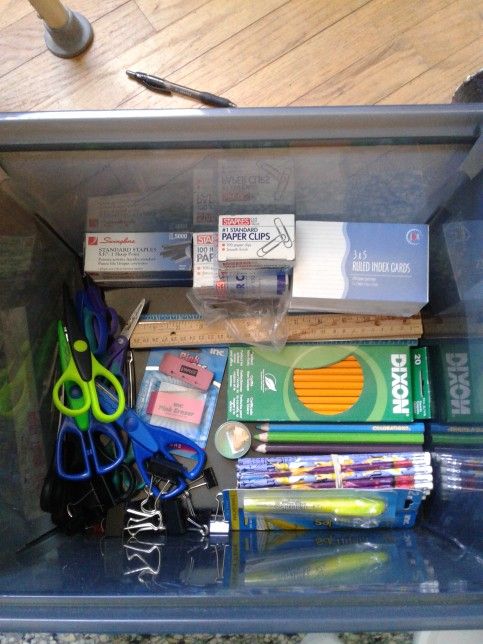 Tote Of School Supplies 