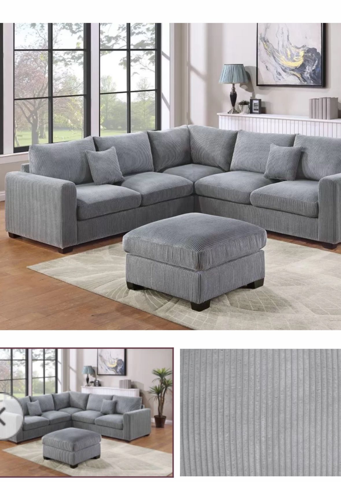 3pc Sectional With Ottoman Set 