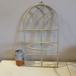 Cast Iron Wall Mount Flower Pot Holder 10”W x 19”H Ring 6 1/2”W Painted Cream Color 