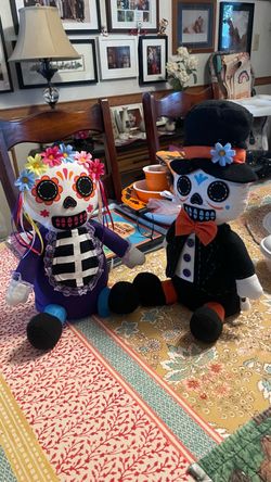 Day of the Dead Sugar Skull Plush Doll Pair