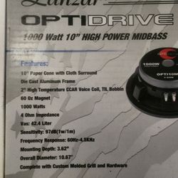Lanzar  Optidrive 1000 Watt 10" High Power Midbass