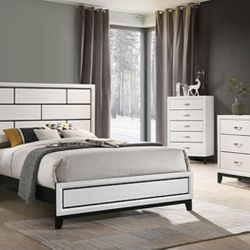 Brand New White & Black 4pc Queen Bedroom Set (Available In Eastern King)