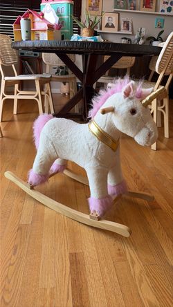 Plush Unicorn Rocking Horse with Wooden Base
