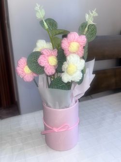 Handmade Crochet Flower Arrangement in Pink Vase | Forever Flowers