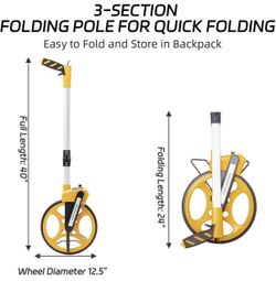 12 Inch Measuring Wheel in Feet and Inches with Handle Brake and Reset Button, Rolling Measuring Wheel Measurement Roller with Tape Measure and Canvas