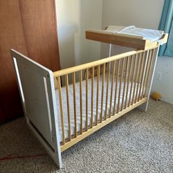 Oeuf Baby Crib (non-toxic) with Changing table and Toddler Conversion + Optional Matress