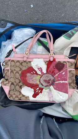 Vintage Coach Womens RARE Poppy for Peace Pink/Brown Jacquard Signature Canvas Tote Bag
