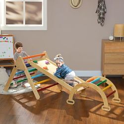 Pikler Triangle Set, 5 in 1 Indoor Toddler Climbing Toys with Ramp & Arch, Montessori Climbing Set, Baby Play Gym for Kids 18-48 Months, Multicolored