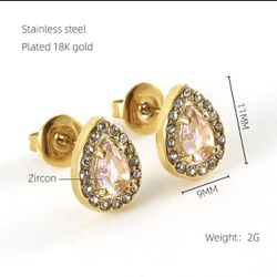 18k Plated Gold Zircon Earrings Pink