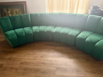 Emerald Green Velvet Curved Sectional Sofa